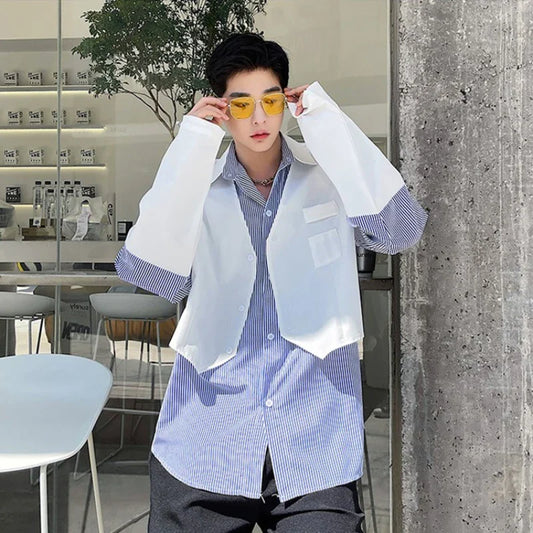 saferido Spring and Autumn New Men's Patchwork Fashion Casual Long-Sleeve Striped Blouse Tops Loose High Quality Design Shirts T60