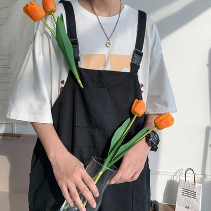 saferido Men Suspenders Jumpsuit Baggy Pants Summer Overalls Japanese Straps Casual Pockets Unisex Oversized Streetwear Male Y2K Clothes