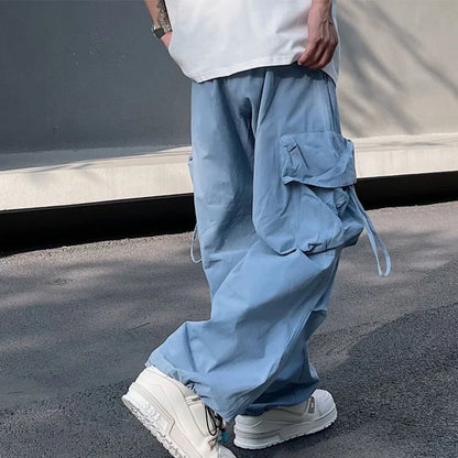 saferido Men Y2k Solid Cargo Pant Early Spring Korean Straight Oversize Casual Wide-Leg Trousers Streetwear Male Big Pockets Sweatpants