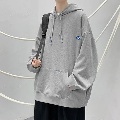 saferido Casual Autumn Man Hooded Sweatshirts Classic Solid Color Loose Oversized Hoodie College Style Japanese Hoodies Designer Tops