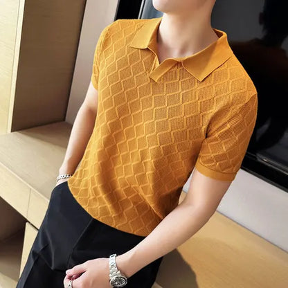 saferido  Male Spring Slim Fit Knitting Polo Shirts British Style Men's Summer Casual Hollow Out Short Sleeves Polo Shirts S-3XL