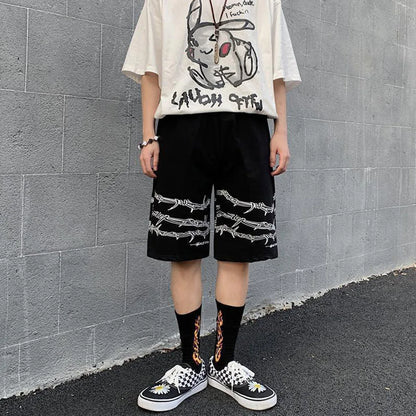 saferido Mens Casual Shorts Summer Hip-Hop Street Harajuku Style Personalized Print Simple Sports Shorts Boys Loose Straight Pants