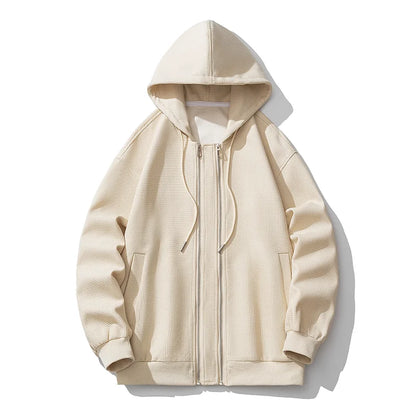 saferido Spring Autumn Youthful Vitality Hooded Hoodies Men Solid Loose Cardigan Sweatshirt Coat Fashion Couple Casual Hoodies Streetwear