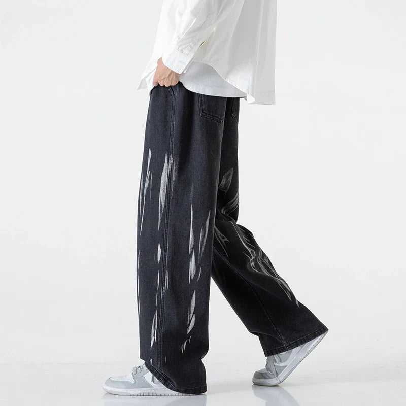 saferido American tie dye washed denim jeans men's spring and autumn new style loose straight tube versatile wide leg