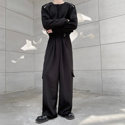 saferido Straight Leg Pants Personalized Korean Style Men's Wide Legs Trousers Solid Color Casual 2024 New Summer Fashion