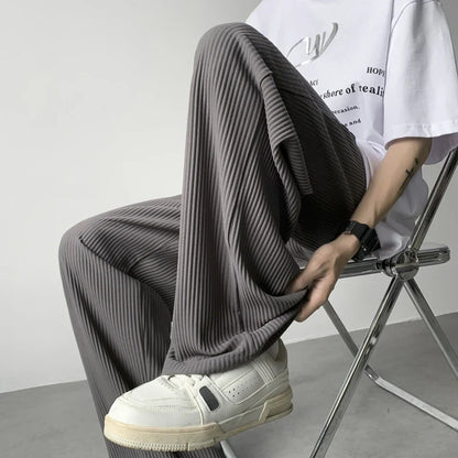 saferido Summer Ice Silk Pants Men Fashion Casual Pleated Pants Men Japanese Streetwear Loose Wide Leg Pants Mens Baggy Trousers M-3XL