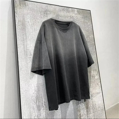 saferido Men Summer Gradient Tshirts Casual Short Sleeve Tops Men Harajuku Street Style T-shirts Loose O-neck Pullover