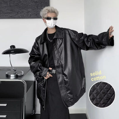 saferido Autumn New Pu Leather Solid Color Hip Hop Jacket Top Fashionable American Style Vintage Motorcycle Jacket For Men Women