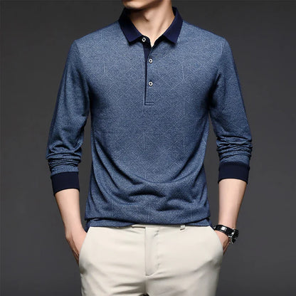 saferido  Spring Autumn Fashion Men's Polo Shirt Mens Casual Long sleeved Casual High Quality Long Sleeve Patchwork  Polo Shirt Men