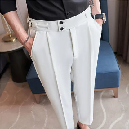 saferido British Style Simple High Waist Casual Pants Slim Solid Suit Trousers Pantalon De Travail Pour Homme Business Korte Homme 3XL