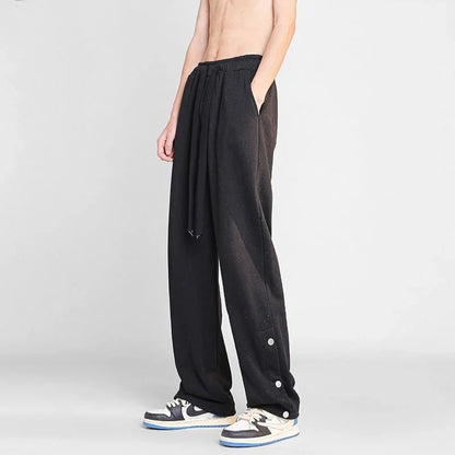 saferido Breasted Design Slit Men's Casual Pants Spring And Autumn Sports Wide-leg Trousers Four Seasons Solid Color Men's Work Pants