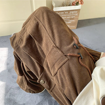 saferido Spring And Summer New Trendy Retro Large Pocket Ankle Overalls Solid Color Drawstring Loose Casual Sports Trousers For Men M-3XL