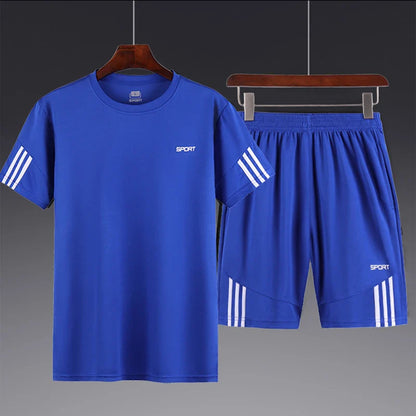 Summer Breathable Sports Suit Men's Short-Sleeved Shorts Loose Quick Drying T-Shirt Short Quarter Pants Casual Running Suit