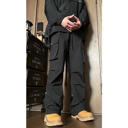 saferido New Joggers Cargo Pants Men Korean Style Casual Pants Fashion Harem Pants Multi-Pocket Ribbons Trousers Male Oversize Sweatpants