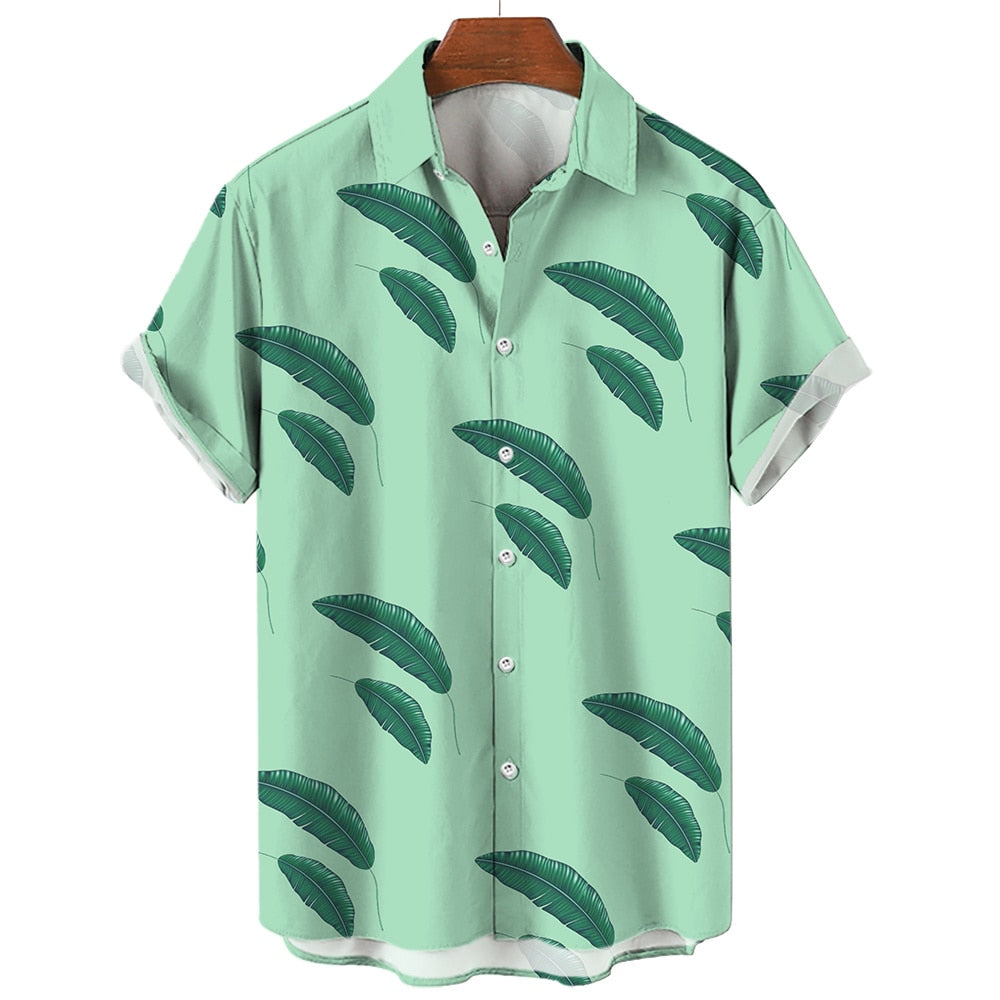 Summer Men's Clothing Plant Stripe Printing Casual Fashion Seaside Holiday Loose Short Sleeve Tops Mens Hawaii Shirts For Men