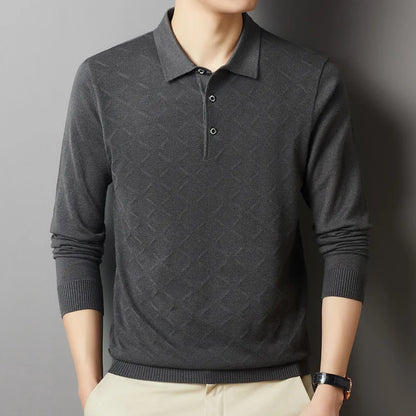 saferido  High-End Polo Shirt for Men High Quality Wool Blend Fashionable Embroidered Long Sleeve Tee Korean Style Casual Menswear