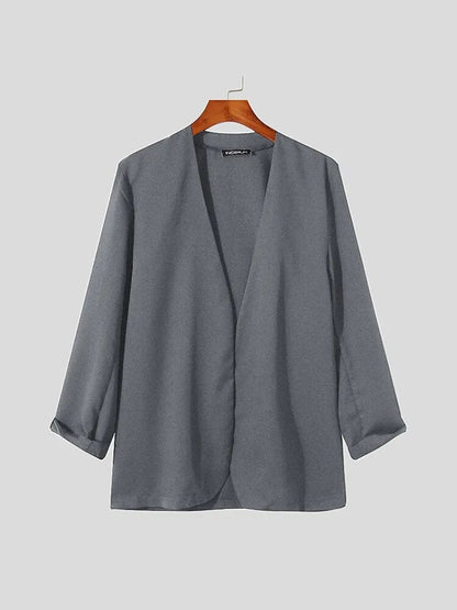 Stylish New Men Blazer Leisure Style Loose Buttons Male All-match Simple Collarless Long-sleeved Suits S-5XL Tops