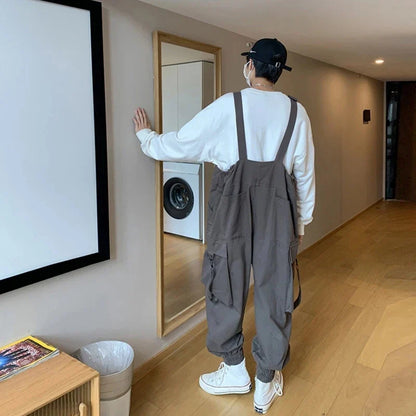 saferido Suspenders Jumpsuit Pants Men Summer Overalls Japanese Loose Straps Casual Pockets Unisex Oversize Streetwear Solid Man Clothing