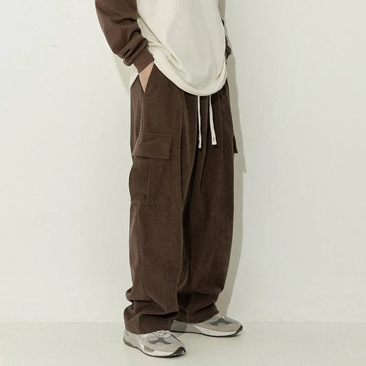 saferido Oversized Corduroy Pants Men Fashion Retro Pocket Cargo Pants Men Japanese Streetwear Hip-hop Loose Wide Leg Pants Mens Trousers Spring  Autumn