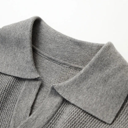 Designed Winter Small V-neck Pullover Knitted Sweater Men Retro Polo Collar Loose High-end Simple Solid Color Vintage Sweater