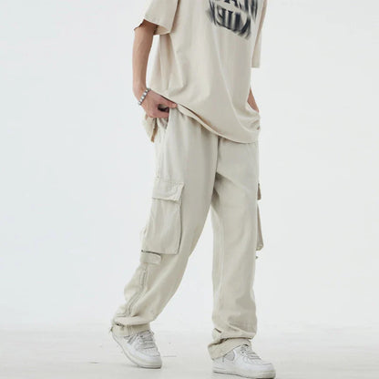 saferido Men Vintage Cargo Pants 2024 Spring Fashion Solid Pocket Simple Casual Loose High Street  High Waist Male Straight Leg Trousers