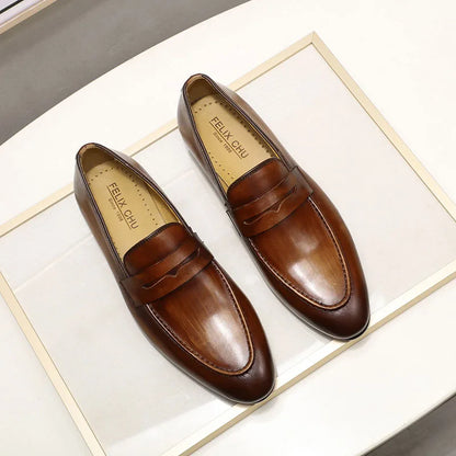 saferido Mens Penny Loafers Leather Shoes Genuine Leather Elegant Wedding Party Casual Dress Shoes Brown Black Shoes for Men