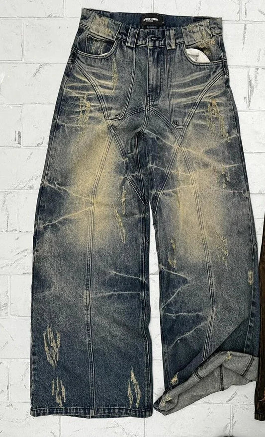 Streetwear Jeans Y2K Hip Hop Distressed Ripped Retro Baggy Jeans Pants Mens Womens New Punk Rock High Waist Wide Leg Trousers