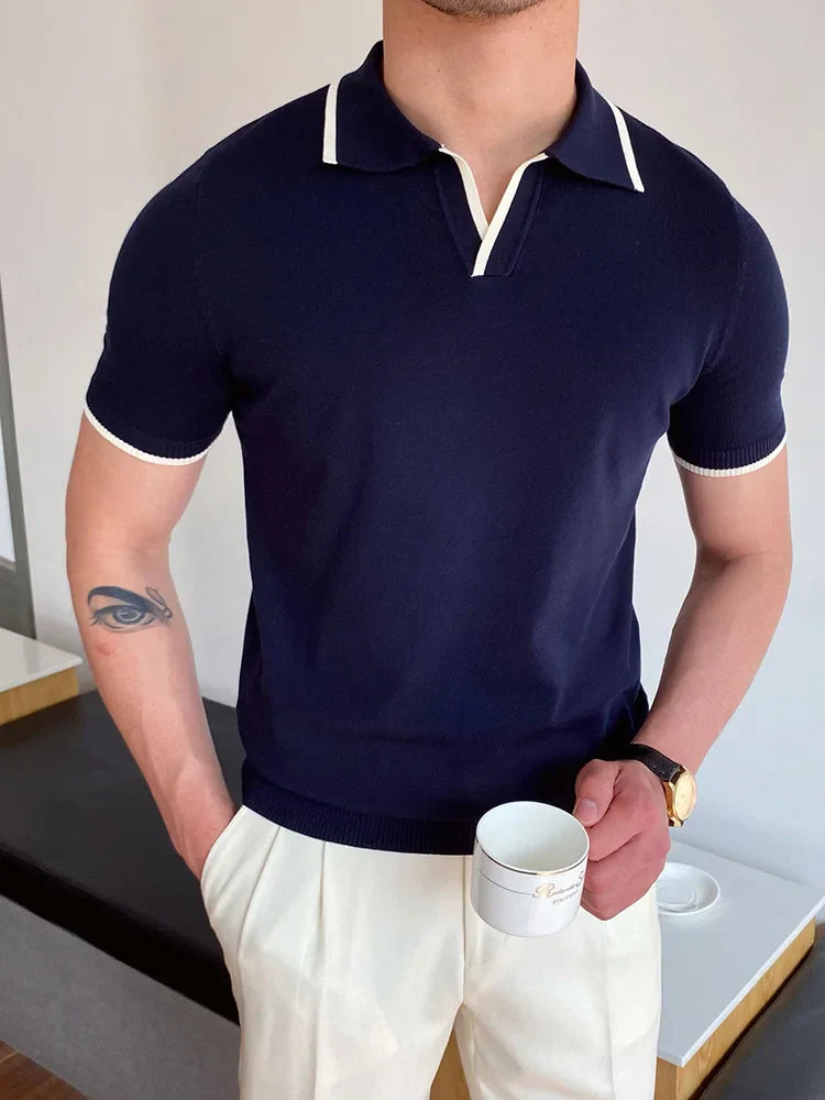 Summer Men Fashion Polo Shirts Short Sleeve Turn-down Collar Patchwork Casual Polos Mens Clothing Male Tops Pullover Street