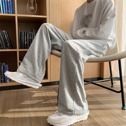 saferido Black Men's Sweatpants Loose Straight Casual Mopping Pants Spring Solid Color Versatile Oversized Wide Leg Sports Trousers 3XL