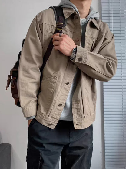 Vintage Men's Denim Jackets Spring Casual Solid Single Breasted Pocket Top Chic Loose Patchwork Oversize Cargo Jackets New