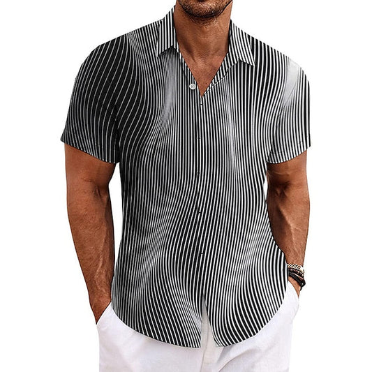 Men's Shirt Linen Shirt Striped Graphic Prints Turndown Blue Brown Green Gray Outdoor Street Short Sleeves Print Clothing Apparel Linen Fashion Designer Casual Soft
