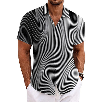 Men's Shirt Linen Shirt Striped Graphic Prints Turndown Blue Brown Green Gray Outdoor Street Short Sleeves Print Clothing Apparel Linen Fashion Designer Casual Soft
