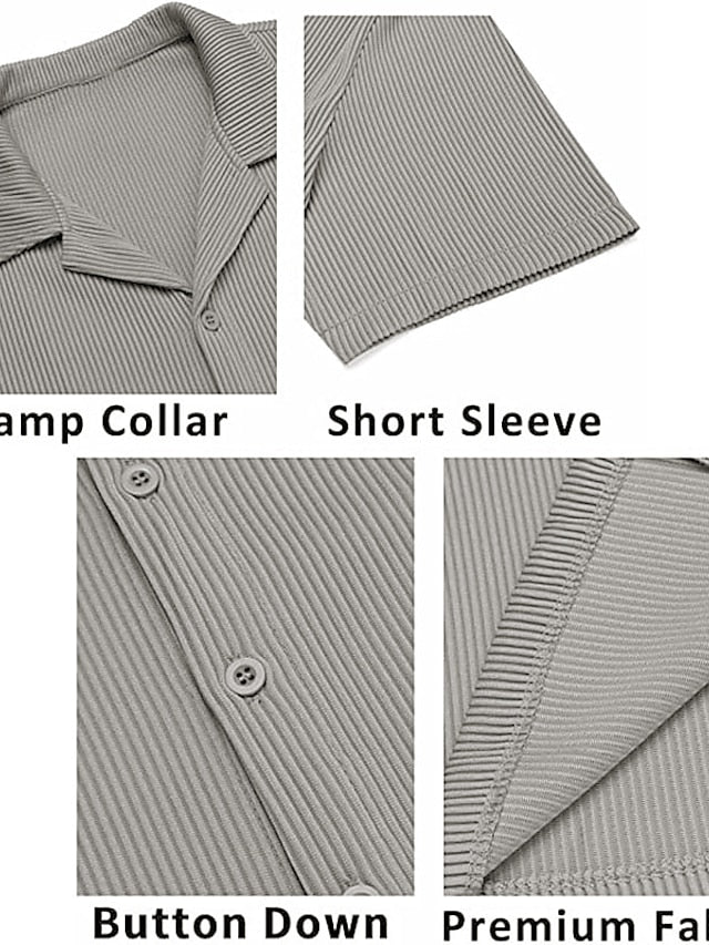 Men's Shirt Button Up Shirt Casual Shirt Summer Shirt Beach Shirt Black White khaki Gray Short Sleeve Plain Camp Collar Daily Vacation Clothing Apparel Fashion Casual Comfortable
