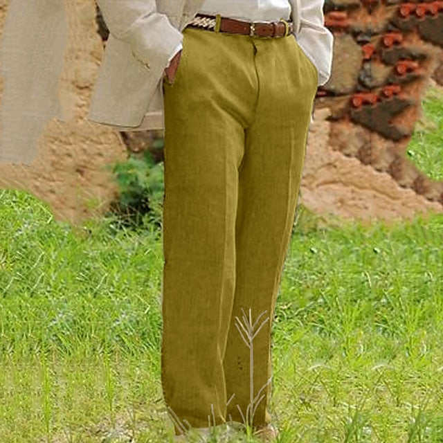 Men's Linen Pants Trousers Summer Pants Beach Pants Plain Comfort Breathable Outdoor Daily Streetwear Linen / Cotton Blend Stylish Casual Black Yellow Inelastic