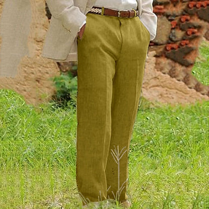 Men's Linen Pants Trousers Summer Pants Beach Pants Plain Comfort Breathable Outdoor Daily Streetwear Linen / Cotton Blend Stylish Casual Black Yellow Inelastic