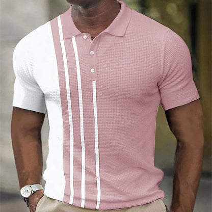 Men's Golf Shirt Waffle Polo Shirt Work Street Polo Collar Classic Short Sleeve Fashion Casual Striped Button Front Summer Spring Spring & Summer Regular Fit Black Pink Army Green Blue Light Grey