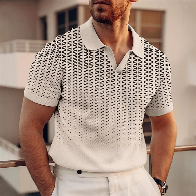 Men's Polo Shirt Golf Shirt Graphic Prints Geometry V Neck White Blue Brown Green Khaki Outdoor Street Short Sleeves Print Clothing Apparel Sports Fashion Streetwear Designer