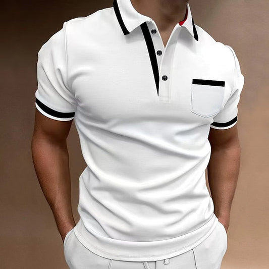 Men's Polo Shirt Golf Shirt Casual Sports Lapel Short Sleeve Fashion Basic Color Block Patchwork Front Pocket Summer Regular Fit White Red Navy Blue Blue Gray Polo Shirt