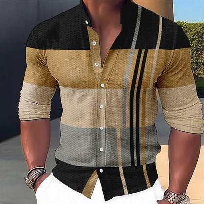 Men's Shirt Linen Shirt Striped Graphic Prints Stand Collar Yellow Pink Blue Green Gray Outdoor Street Long Sleeve Print Clothing Apparel Linen Fashion Streetwear Designer Casual