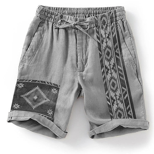 Men's Shorts Summer Shorts Beach Shorts Drawstring Elastic Waist 3D Print Graphic Breathable Soft Short Casual Daily Holiday Cotton Blend Designer Ethnic Style Blue Khaki Micro-elastic