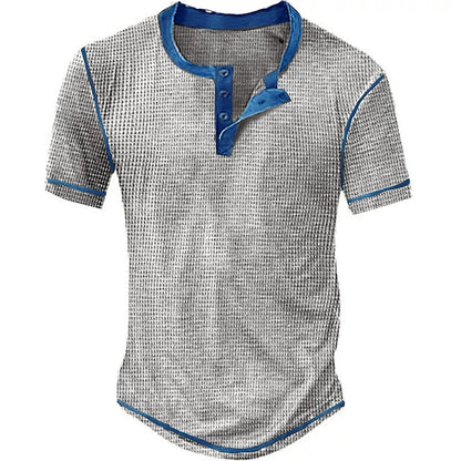 Men's Waffle Henley Shirt Tee Plaid Checkered Henley Outdoor Casual Short Sleeve Button Clothing Apparel Fashion Designer Comfortable