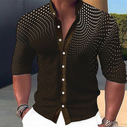 Men's Shirt Linen Shirt Polka Dot Graphic Prints Geometry Stand Collar Black White Blue Brown Green Outdoor Street Long Sleeve Print Clothing Apparel Linen Fashion Streetwear Designer Casual