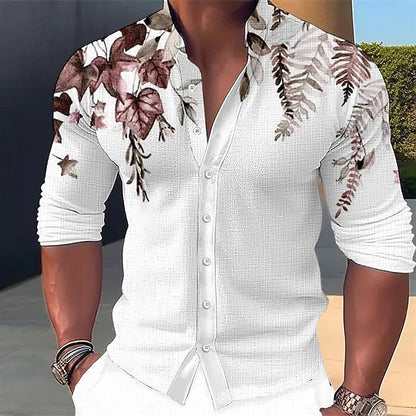 Men's Shirt Linen Shirt Floral Graphic Prints Stand Collar Blue-Green Blue Purple Green Gray Outdoor Street Long Sleeve Print Clothing Apparel Linen Fashion Streetwear Designer Casual