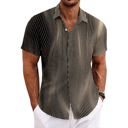 Men's Shirt Linen Shirt Striped Graphic Prints Turndown Blue Brown Green Gray Outdoor Street Short Sleeves Print Clothing Apparel Linen Fashion Designer Casual Soft