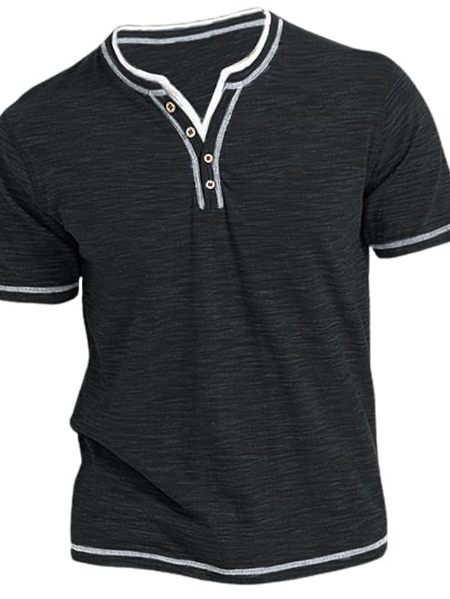 Men's T shirt Tee Henley Shirt Tee Top Plain Henley Street Vacation Short Sleeves Clothing Apparel Fashion Designer Basic