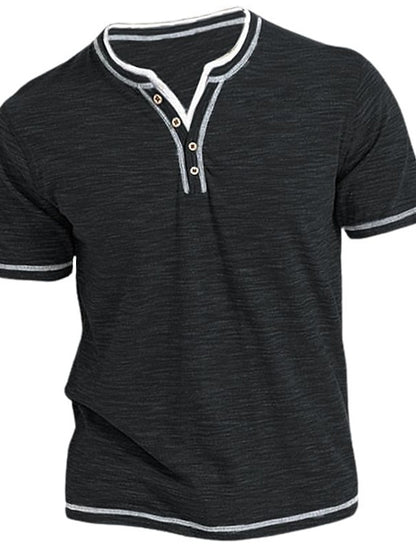 Men's T shirt Tee Henley Shirt Tee Top Plain Henley Street Vacation Short Sleeves Clothing Apparel Fashion Designer Basic