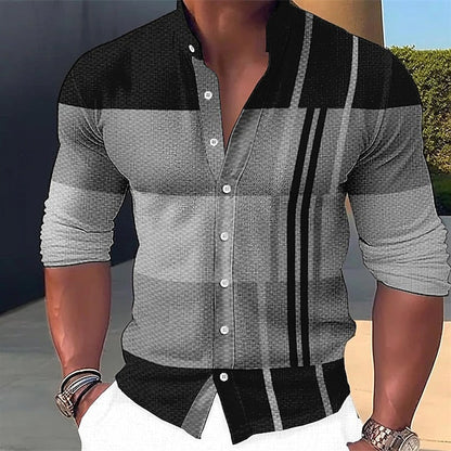 Men's Shirt Linen Shirt Striped Graphic Prints Stand Collar Yellow Pink Blue Green Gray Outdoor Street Long Sleeve Print Clothing Apparel Linen Fashion Streetwear Designer Casual