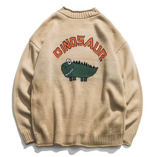Dinosaur Lovely Sweater Men Winter Pullover Men's Sweaters Oversized Boy Student Sweater Black Khaki