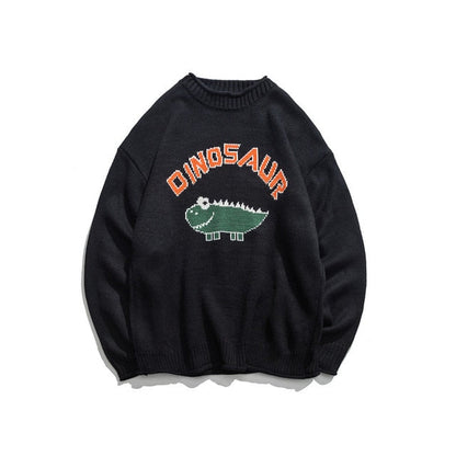 Dinosaur Lovely Sweater Men Winter Pullover Men's Sweaters Oversized Boy Student Sweater Black Khaki