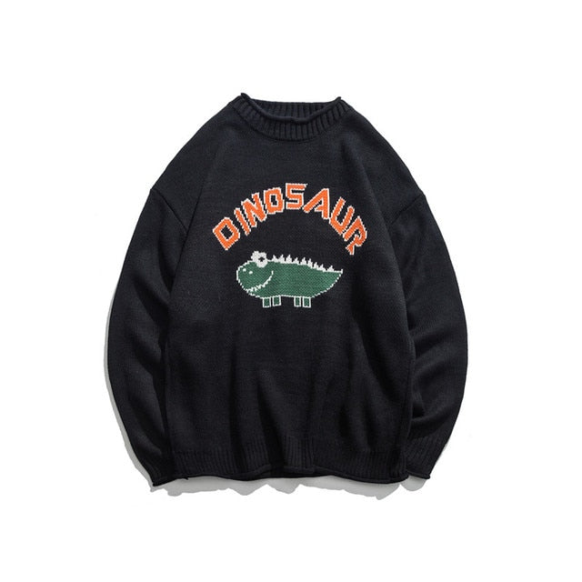Dinosaur Lovely Sweater Men Winter Pullover Men's Sweaters Oversized Boy Student Sweater Black Khaki